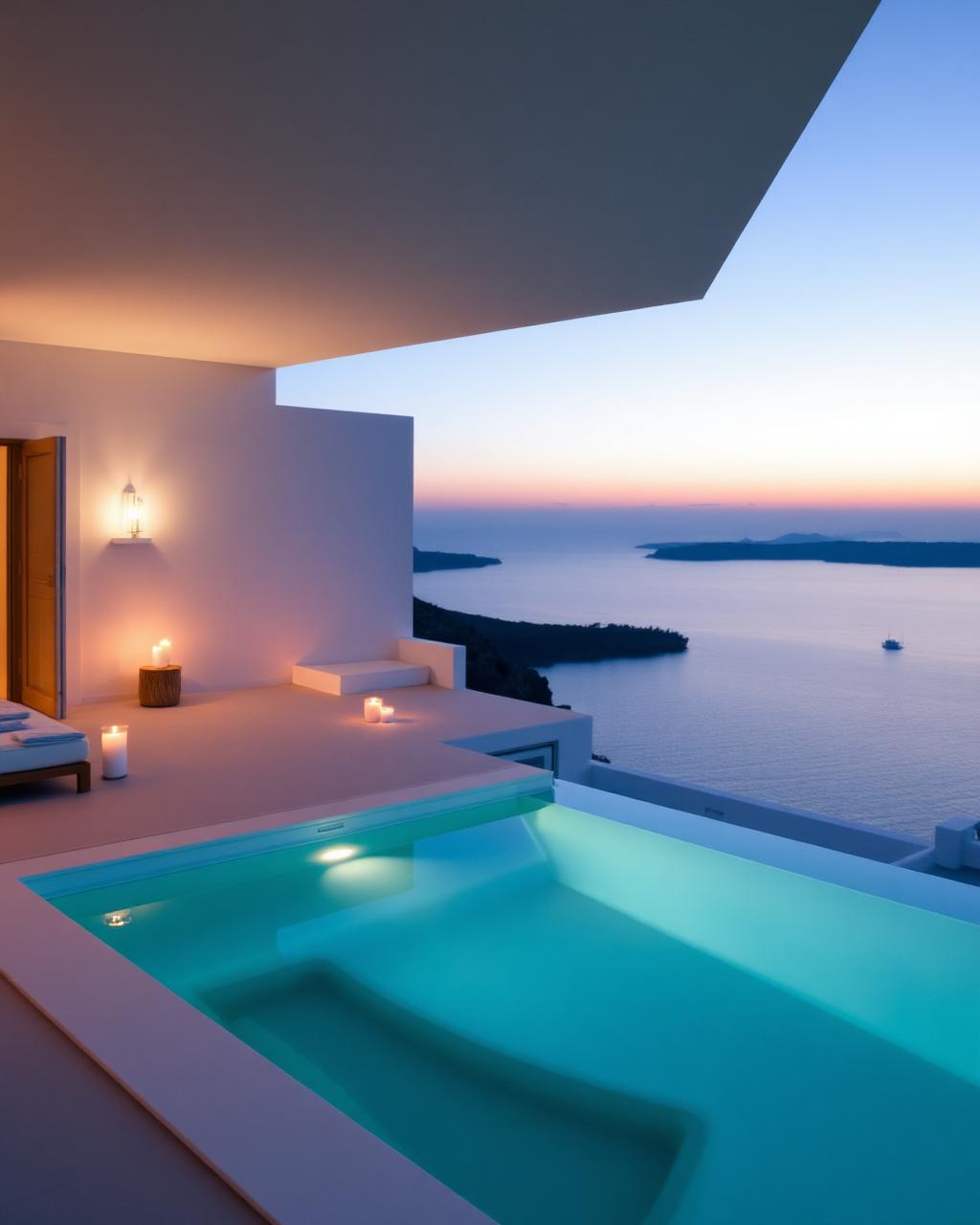 Private villa pool at dusk